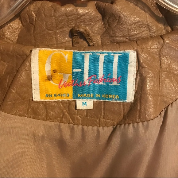 G-III VINTAGE tan leather fringe jacket - Picture 5 of 14